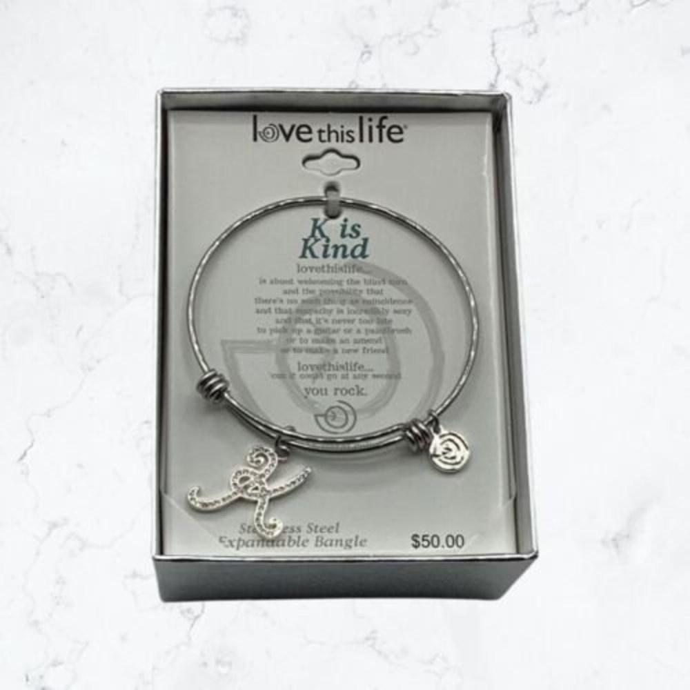 VTG Y2K Love This Life Expandable Silver Rhinestone Charm Bracelet - NEW
